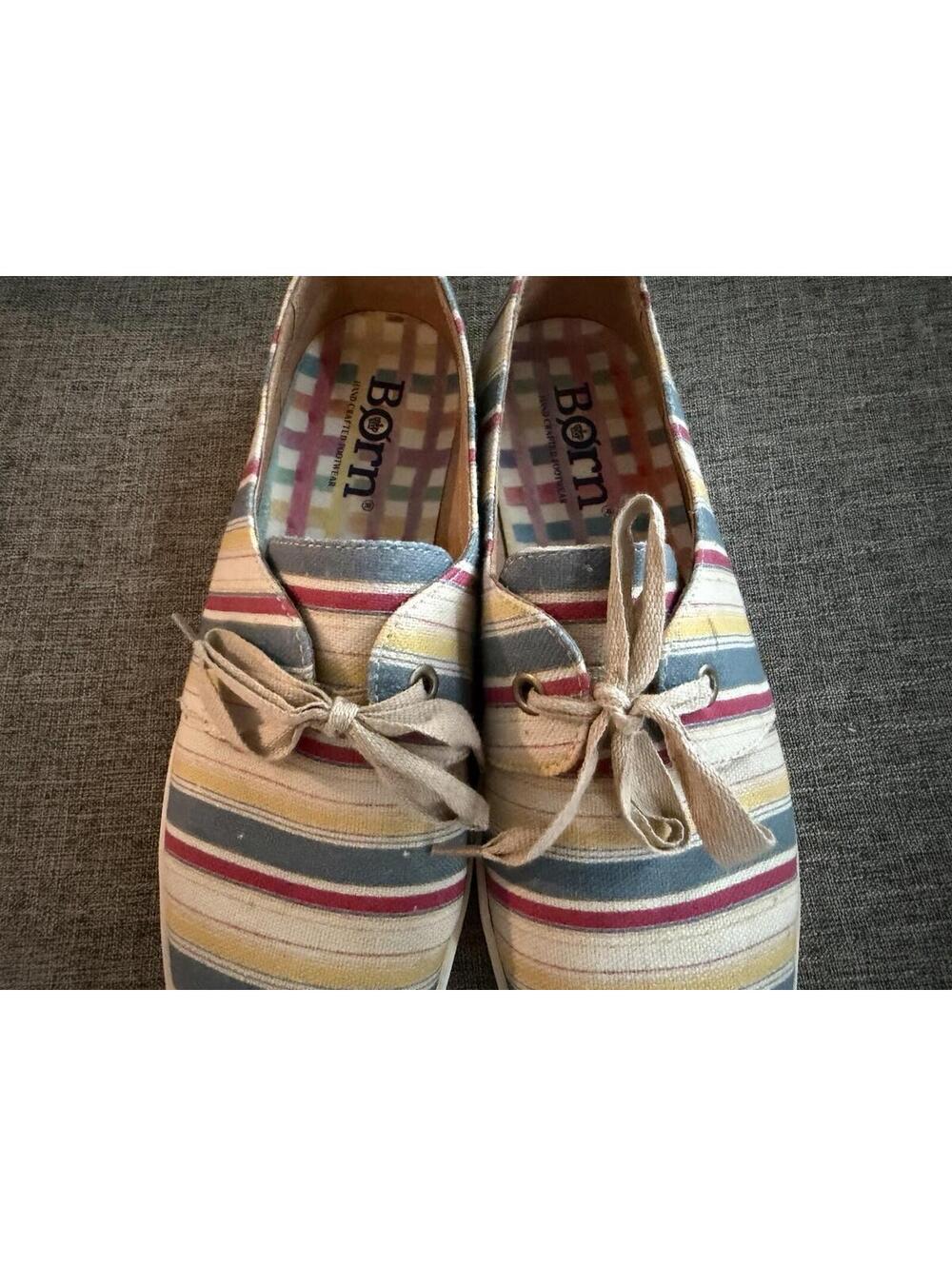 Born Hand Crafted Footwear Womens 10 Canvas Lace Up Oxford Flat Multi Stripe - Picture 11 of 12